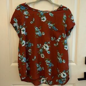 Burnt Orange/Rust and Teal Floral Blouse Size XL